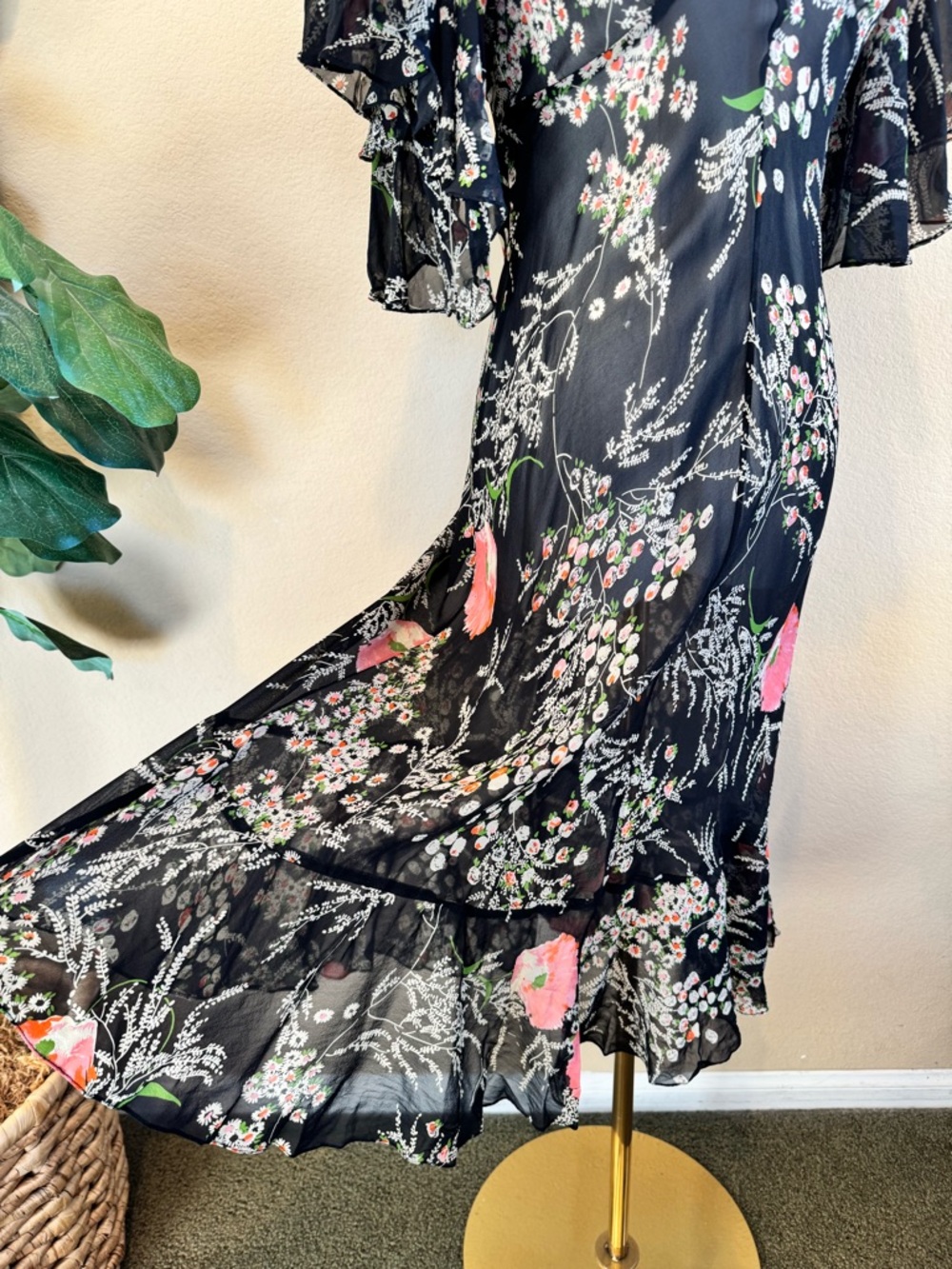 Girls From Savoy Anthropologie Sz 0 Dress Black Floral Sheer Silk Chiffon Gatsby - Picture 6 of 16